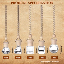 50Pcs 8ml&6ml Hanging Car Air Freshener Diffuser Empty Clear Glass Essential Diffuser Oil Aromatherapy Fragrance Perfume Pendant Glass Vials with Wooden Caps Car Diffuser Air Freshener