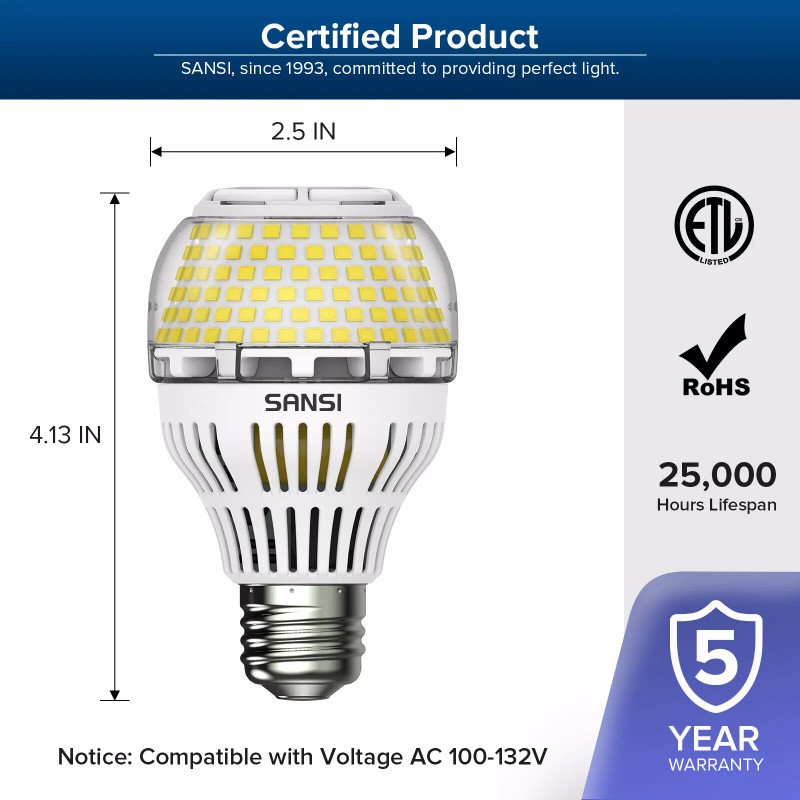 SANSI Dimmable LED Light Bulb 17W=200W 2500LM Energy Saving A19