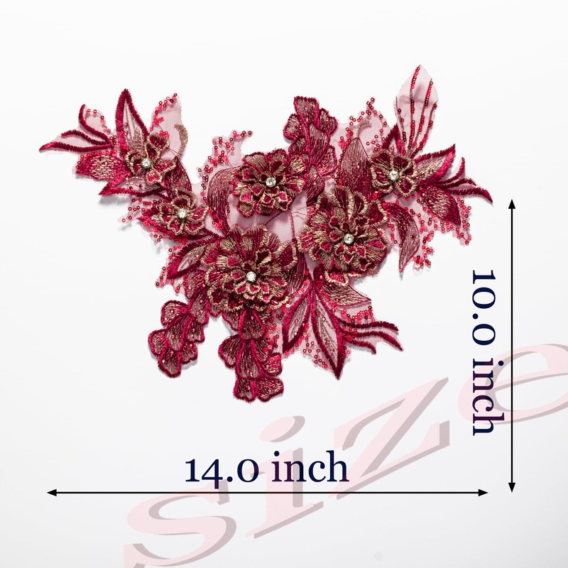 Silvora 3D Embroidered Flower Fabric Beaded Rhinestones Pearl Lace Applique,