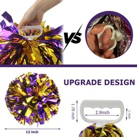Hooshing 4PCS Pom Poms Cheerleading Purple and Gold with Handle Cheer Pom Poms for Sports Team Spirit Performance