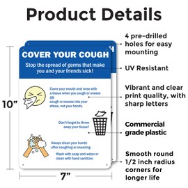 (2 Pack) Cover Your Cough 2 OSHA Notice Sign 7 Inch X 10 Inch Plastic Sign, Weather Resistant, UV Protected for Workplace, Business, and Construction Site, Made in the USA
