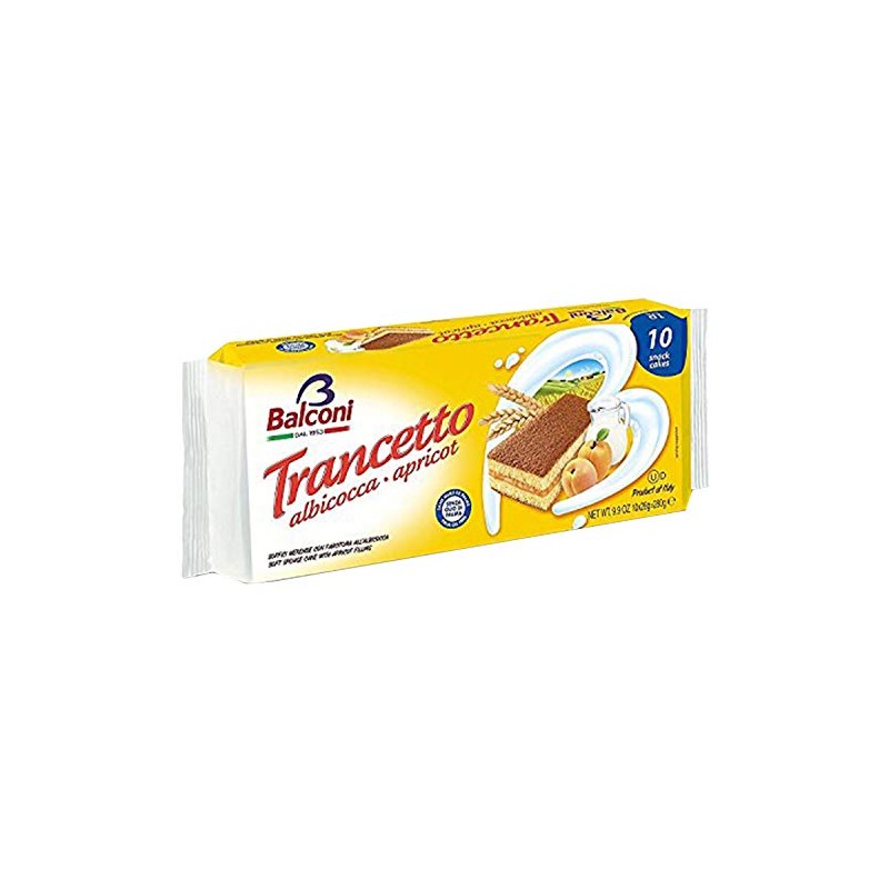 Balconi Trancetto Apricot 10 Snack Cakes, 280 Grams (Pack of