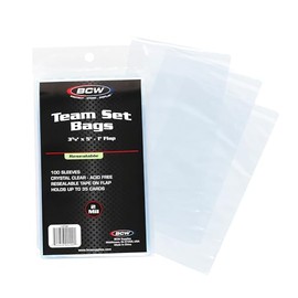 BCW Resealable Team Set Bags – 100 Count | Holds 35 Loose Cards or 5 Standard 35pt Toploaders | Fits Magnetics up to 108pt | Acid-Free Team Bags for Trading Cards & Shipping