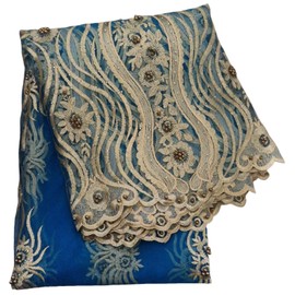 Elegant French African Floral Embroidered Sequins Tulle Lace Fabric for Dressmaking, African Bridal Wedding, Party, and Nigerian Lace Material, 5 Yards (TORQUOISE)