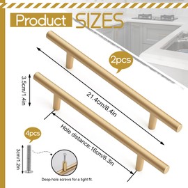 Fatiya 2 Pieces Kitchen Handles Gold 160 mm, Kitchen Cabinet Handles, 214 mm Length, Aluminium Alloy Cabinet Handles, Kitchen Handles, Door Handles for Drawers, Dressers, Cupboards, Wardrobe