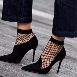 Yokawe Fishnet Socks Black Mesh Sheer Lace Dress Sock Ultra Thin Anklet Sock for Women and Girls (3Pair)