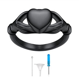 Richsteel Black Love Claddagh Ring for Dog Ashes Cremation Keepsake Jewellery Womens Irish Finger Rings