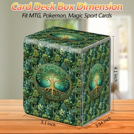 JANENFNA Card Deck Box, Card Storage Box Fits 100+ Single Sleeved Cards, Large Capacity PU Leather Card Storage Box with Strong Magnet for Magic Commander TCG/CCG, Celtic Collage Forest Tree