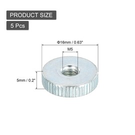 sourcing map Knurled Thumb Nuts, M5 Female Thread Thin Type, Zinc-Plated Carbon Steel Knurled Nut Flat Head Through Hole Lock Adjusting Nuts for 3D Printer, 5Pcs