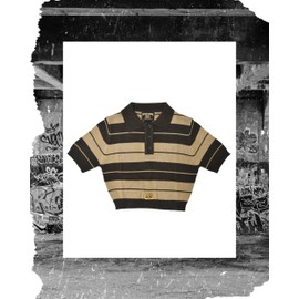 FB County Charlie Brown Striped Crop Top, Brown and Tan, XX-Large - Premium Cotton Blend, Collar Crop Top for Women’s Streetwear