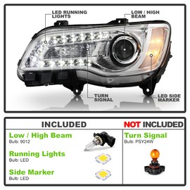 ACANII - For [Halogen Type] 2015-2023 Chrysler 300 Chrome Bezel LED DRL Projector Headlight Headlamp Driver Side