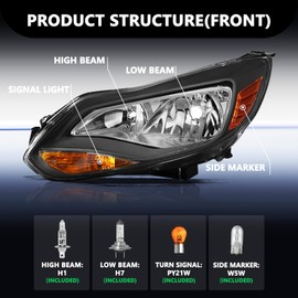 Aosky Headlight Assembly Bulbs Included Compatible with 2012 2013 2014 Ford Focus Halogen OEM Black Housing Headlamp (Driver & Passenger Side)