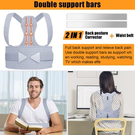 Aollop Posture Corrector Men Women - Back Brace with Breathable Adjustable Elastic Bands Support Bars Posture Improve Back Pain Association Back Straightener (Grey)