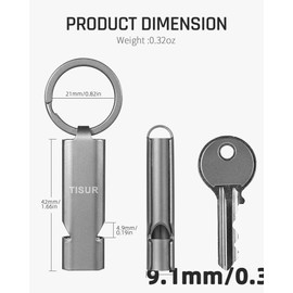 TISUR Loud Emergency Whistles,125db+ Lifeguard Safety Whistle Keychain for Surviva Camping Hiking dog whistle (Titanium (2-Pack))