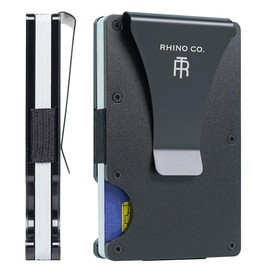 RHINO CO. Minimalist Metal Wallet RFID-Blocking Credit Card Holder with Cash Clip - Slim, Secure, Small and Stylish (Black)