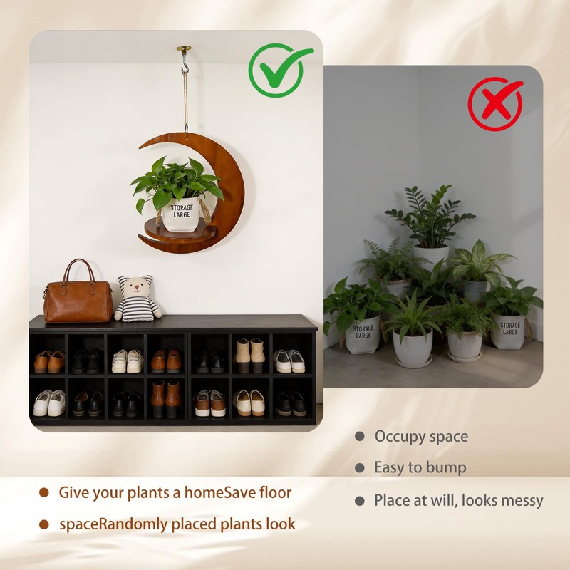 Moon - Shaped Wooden Hanging Plant Stand, Nordic Modern Window