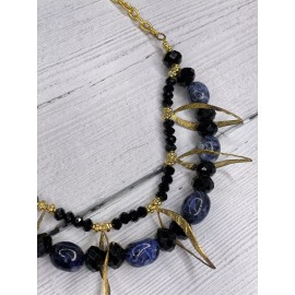 Alisha D Vintage Boho Gemstone Necklace Statement Stone Sodalite