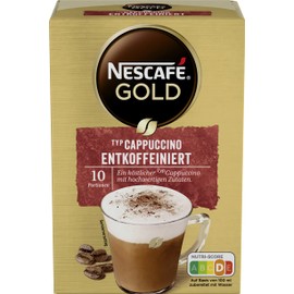 NESCAFÉ GOLD Typ Cappuccino Entkoffeiniert, Getränkepulver-Sticks aus entkoffeiniertem löslichem Bohnenkaffee, koffeinfrei, 4er Pack (4 x 10 Getränkepulver-Sticks à 12,5g)