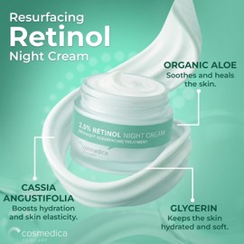 Cosmedica Skincare CREMA DE RETINOL AL 2.5%. Combate el acné y suaviza líneas de expresión. Con Aloe Vera y Extracto de Te verde.