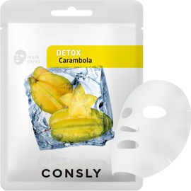 CONSLY_Carambola Detox Mask 10 Pack | Hydrating Korean Sheet Masks with Star Fruit Extract | Refreshing Self-Care for Healthy-Looking Skin | All Skin Types | 20ml Each