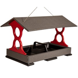 JCs Wildlife Red and Gray Large Fly Thru Bird Feeder with Removable Seed Tray with Drainage Holes - Holds 8 Cups of Bird Seed - Platform Bird Feeder - Easy to Clean