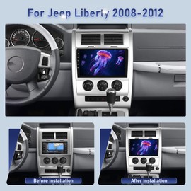 [2+64] Volxcereo Car Radio for 2008 2009 2010 2011 2012 Jeep Liberty, 10.1 inch Android Touchscreen Stereo with Carplay/Android Auto, GPS/WiFi/Bluetooth/SWC, FM/RDS