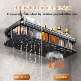 EVALAND - Organizador de ducha de aluminio calcomanía, juego de 2 piezas con barra para toallas y sin barra para ducha interior, sin taladros, organizador de alta calidad a prueba de óxido para baño,