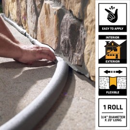 SIKA Closed Cell Foam Backer Rod, Gray, 3/4" Diameter x 20' Long, Water-Resistant Joint Filler for Sealant Application, Flexible and Durable for Cracks and Joints