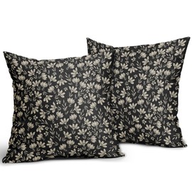 Vintage Flower Pillow Covers 16x16 Set of 2 Rustic Old Style Cute Small Floral Black Cream Decorative Throw Pillows Outdoor PillowCase Farmhouse Linen Cushion Case Decor for Home Sofa Couch Bed
