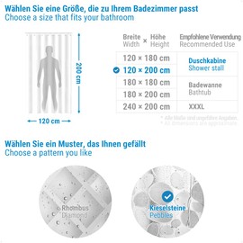 ecooe Shower Curtains 3D Stone Pattern Shower Curtain Transparent 100% EVA Material Waterproof Anti Mould 120 x 200 cm with 8 Rings Bathroom Curtain for Bathroom Thickness 0.20 mm