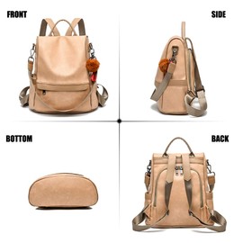 Women Backpack Purse PU Leather Anti-theft Casual Shoulder Bag Fashion Ladies Satchel Bags(Beige)