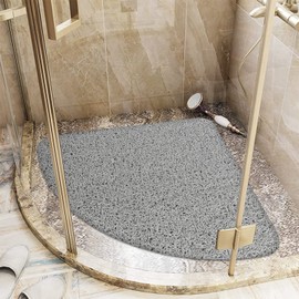 Lurowo Corner Shower Mat - Non Slip, Quadrant Loofah Mat with Drain, Quick Drying, Anti Mould - 60 * 60cm (Grey)