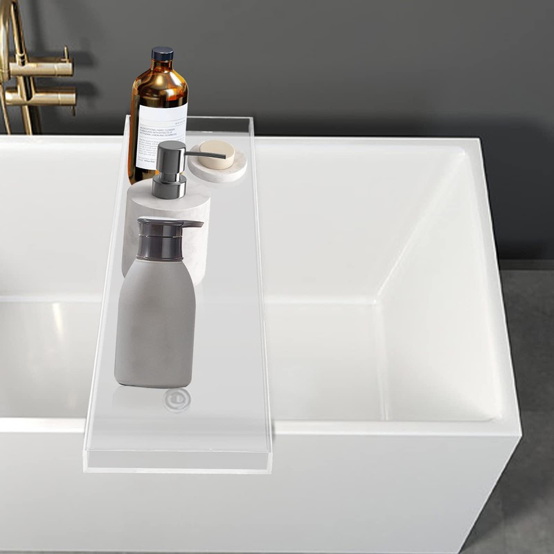 Bathtub Tray Caddy Acrylic Bath Tray, Wine Glass Book Holder