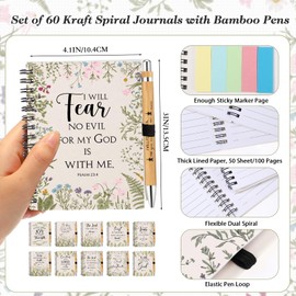 Engrowtic 60 Sets Christian Gifts Bulk Flower Prayer Scripture Journal for Women Spiral Bible Study Notebook with Sticky Notes Bamboo Ballpoint Pen Religious Gift for Sunday School Church Visitor