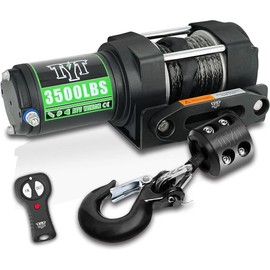 TYT 3500 lb ATV Winch, 12V DC Electric Winch with Wireless Remote and Wired Switch, 7/32"x 30FT Synthetic Winch Rope with Fairlead and Winch Mounting Plate