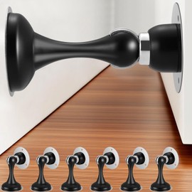 6 Pack Magnetic Door Stop No Drilling Door Stop with 3D Adhesive Tapes Keep Door Open Door Stainless Steel Screws for Stronger Mount (Black)
