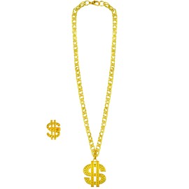 W WIDMANN MILANO Party Fashion - Dollar Sign Necklace with Rhinestones Chain Gold Fancy Dress Costume Accessory