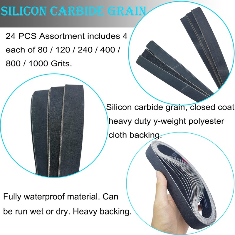 24 PCS 1 x 18 Inch Silicon Carbide Sanding Belts