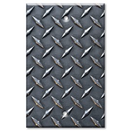 Art Plates - OVERSIZED Switch Plate - OVER SIZE Wall Plate - 1 Gang Blank - Black Diamond Plate (PRINTED IMAGE)