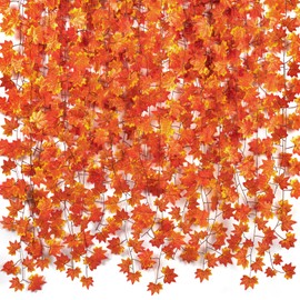 CQURE 20 Pcs Autumn Fall Leaf Garland, Hanging Fall Vines Maple Garland Artificial Fall Maple leaves Garland Thanksgiving Decor for Home Wedding Fireplace Party