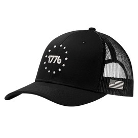 1776 USA American Independence Men's Patriotic Trucker Hat (Black/Black Hat, One Size)