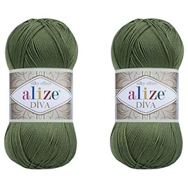 Alize Diva Yarn Hand Knitting Yarn 100% Microfiber Acrylic Yarn Alize Diva Silk Effect Thread Crochet Art Lace Craft Lot of 2 skeins 200gr 767 yds (79-Basil)
