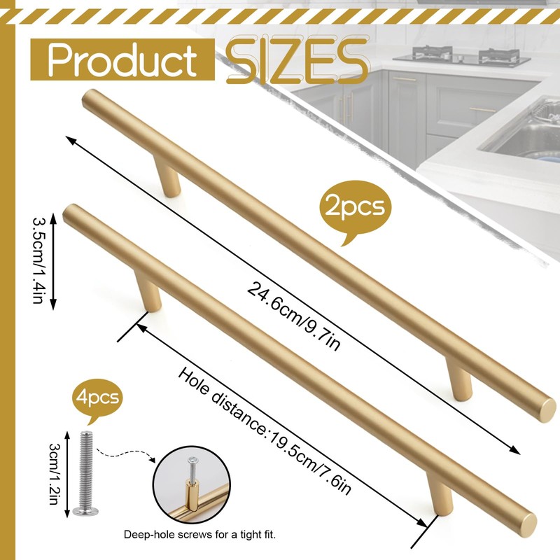 SNOMEL 2 Pack 9.6 Inch Length Kitchen Cabinet Handles Gold,