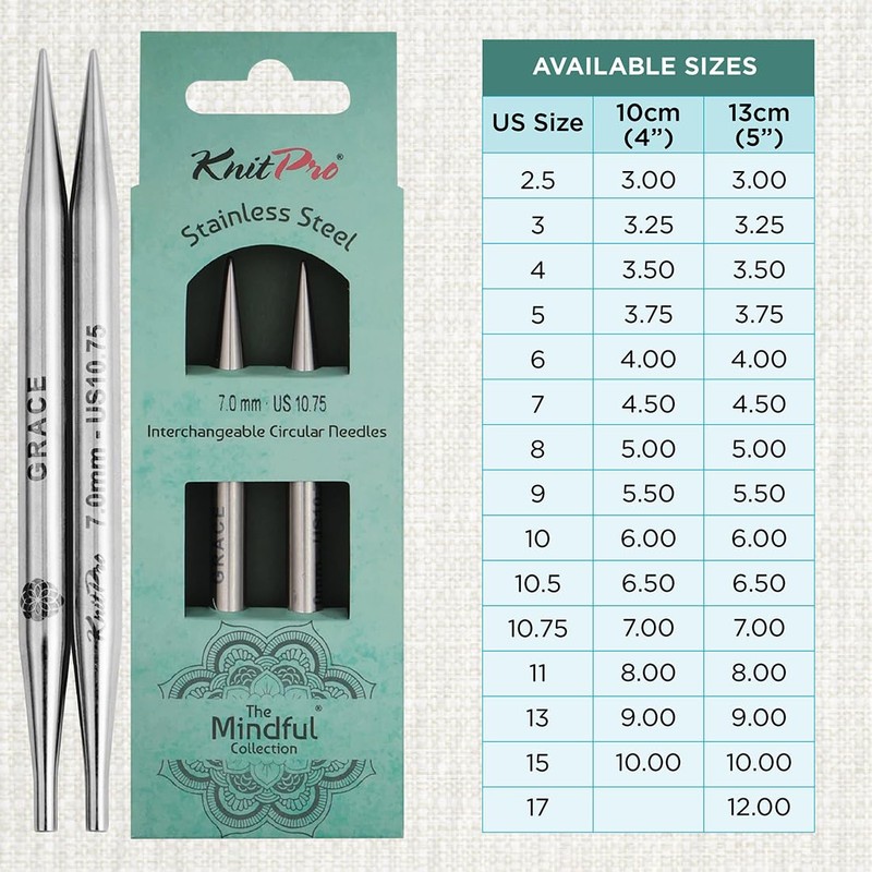KnitPro K36161 - Puntas para aguja, acero inoxidable, plata, 13