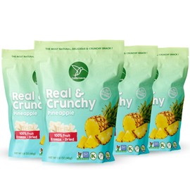 Colibreeco, Freeze-Dried Fruit, Pineapple, 1.6 Ounce (Pack of 4), Real and Crunchy, Non-GMO, Kosher and Vegan, 100% Fruit, No Sugar Added, Excellent for Healthy Snacks and Gluten Free.