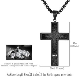XIEXIELA Men's Brushed Cross Pendant Necklace with Stainless Steel Chain CZ Diamond 24" Father's Day Gifts for Men Women