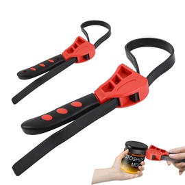 wuyaoyao 2PCS Strap Wrench Plumbing, Adjustable Rubber Strap Wrench, 22.8 Inch & 18.9 Inch Oil Filters Straps Wrenches, Automotive Belt Wrenches for Water Filter, Plumbing, Sink (Red, Small+Large)