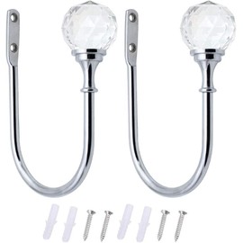 Westspark Crystal Curtain Holdbacks Silver, U Style Metal TieBacks for Curtains Modern Design for Curtain Holdback(Bright Silver)