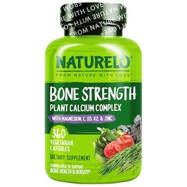 NATURELO Calcium Supplement - with Vitamin C, Vitamin D3, K2, and Calcium Magnesium Zinc for Bone Strength with Calcium 600mg - Plant-Based, 360 Vegetarian Capsules, Non-GMO, Soy & Gluten-Free