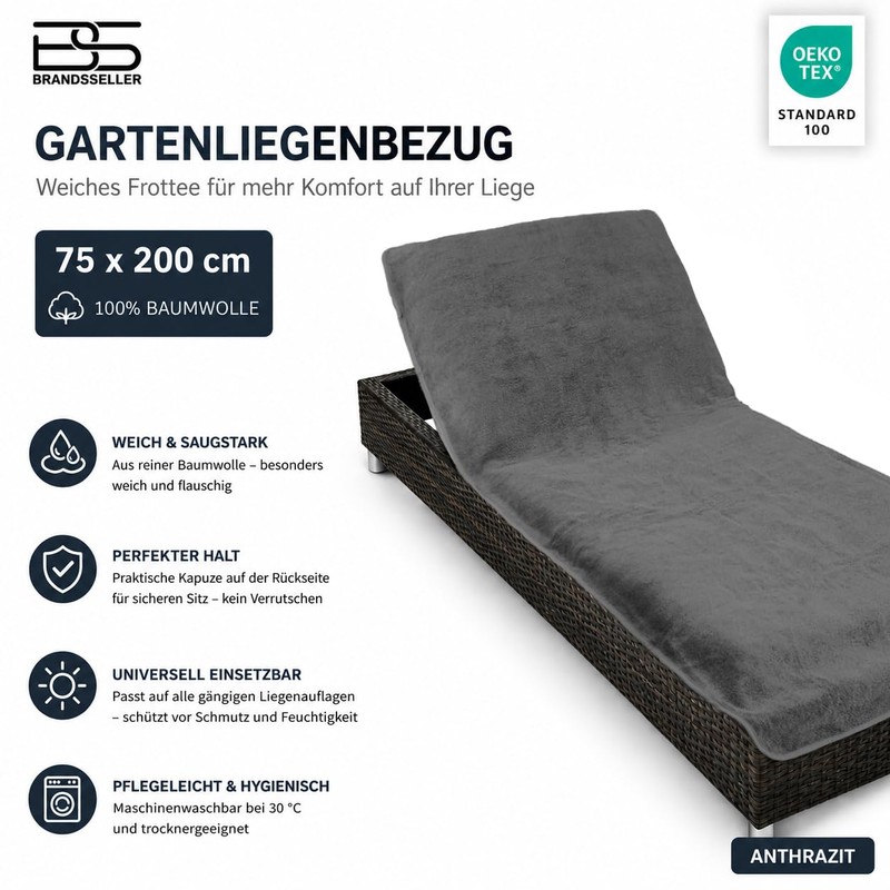 Brandsseller Protective Cover for Garden Lounger, Beach Lounger Cushion, Terry